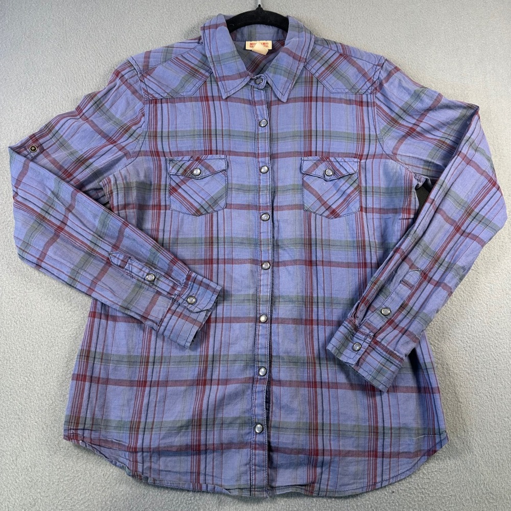 Mossimo Supply Co Womens Large Purple Plaid Western Snap Long Sleeve Shirt